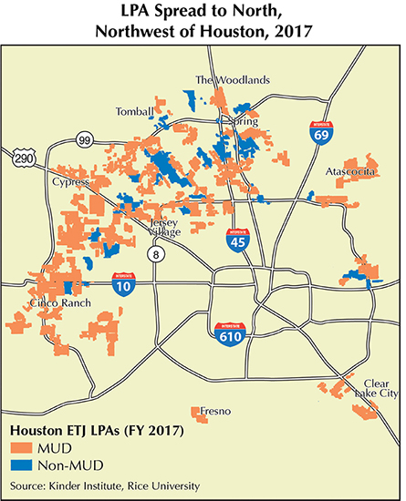 Map of LPA Spread to North, Northwest of Houston, 2017