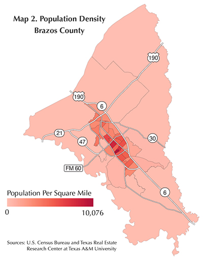 Map 2. Population Density in Brazos County